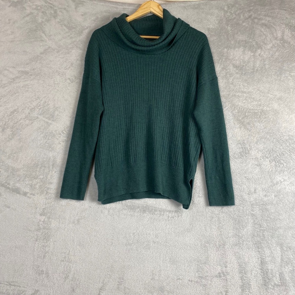 Tahari Womens Forest Green 100% Extra Fine Merino Wool Ribbed Sweater L